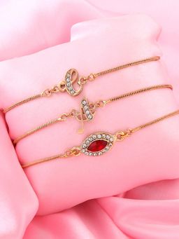 Estele - RAKHI COMBO of 3 - Gold Plated C and A Letters and Crystals Rakhi Bracelets For Men & Women